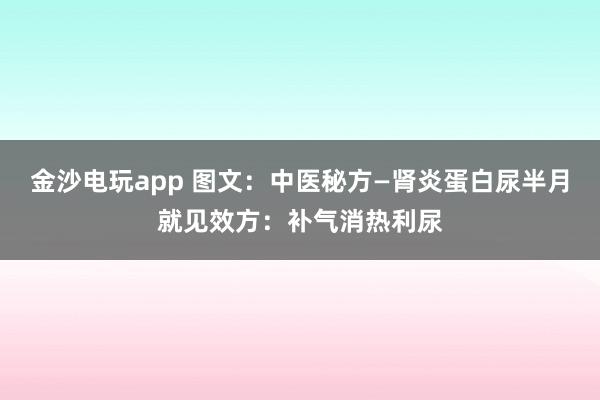 金沙電玩app 圖文:中醫(yī)秘方—腎炎蛋白尿半月就見效方:補(bǔ)氣消熱利尿