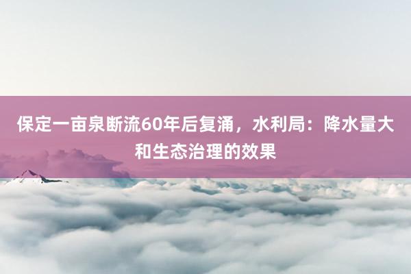 保定一畝泉斷流60年后復涌，水利局：降水量大和生態(tài)治理的效果