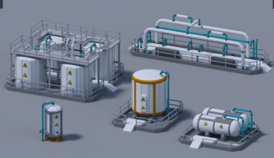 卡通風格化工廠廠房 工業(yè)區(qū)垃圾廠 發(fā)電廠 水利電廠